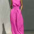 2026 Sleeveless Top+Wide Leg Pants Summer Casual Two-Piece Set Elegant And Loose Office Set High Street Pocket Women's Suits