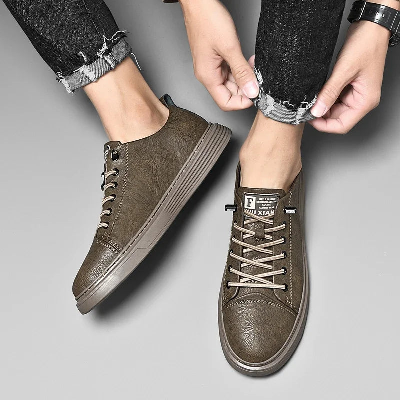 Genuine Leather Men Casual Shoes Designer Luxury Brand Lace Up Skateboard Sneakers Italian Men's Shoes Mocassins Plus Size 47