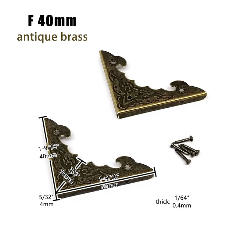 12pcs Decorative Jewelry Chest Wine Gift Box Wooden Case Antique Brass Golden Furniture Corner Protector Cover with Screws Nails