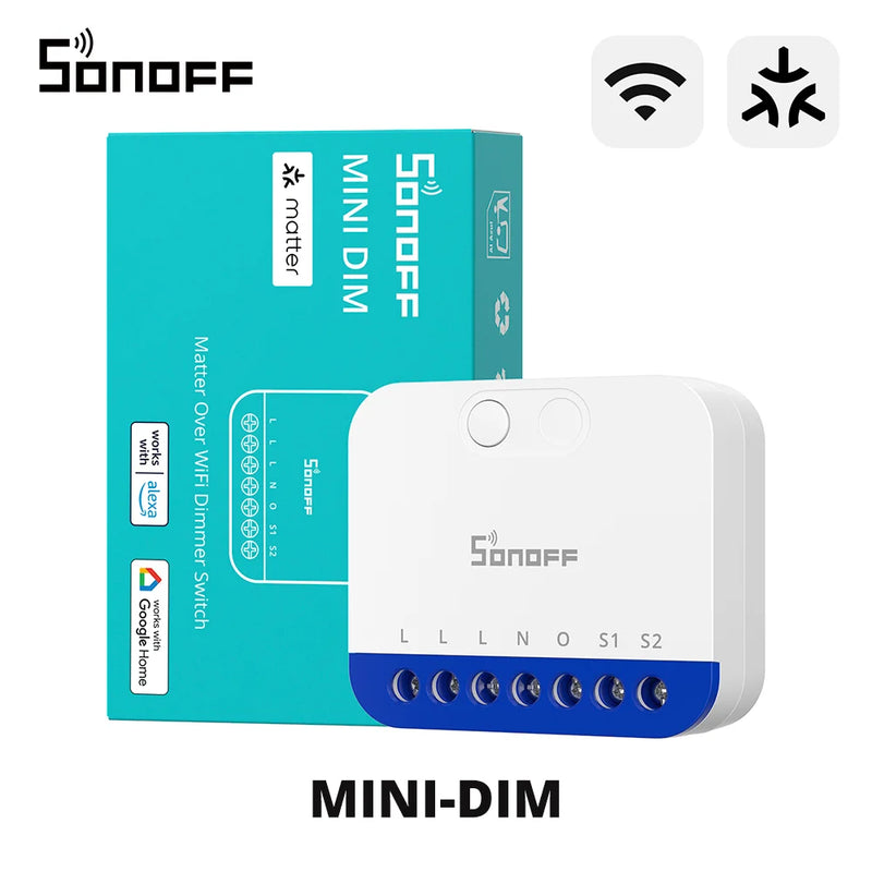 SONOFF MINI-DIM MINI Extreme Matter Over WiFi Dimmer Switch Wide Lighting Compatibility Matter-enabled Google Apple Home Alexa