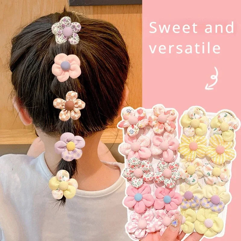 10Pcs/Set Flower Elastic Hair Ties Lovely Boutique Large Flower Rubber Bands Sweet Ponytail Holders Baby Girls Hair Accessories