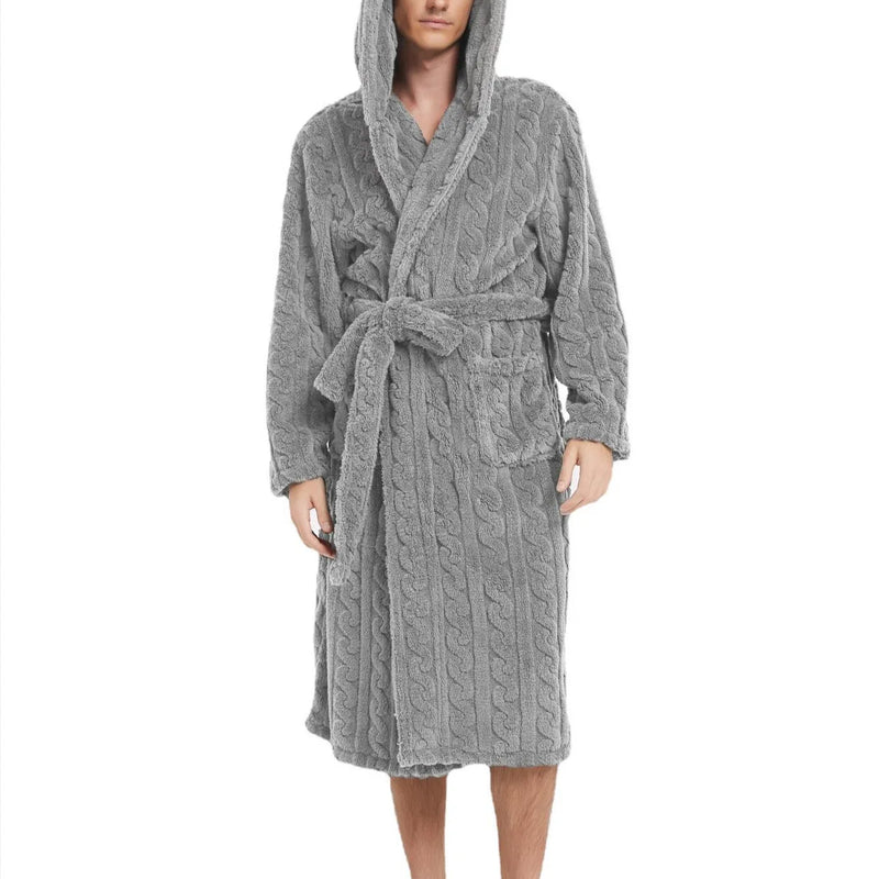 The New Fall and Winter Men's Warm Robe Pajamas Couple Robe Shu Cotton Velvet Jacquard Hooded Thickened Couple Robe Homewear