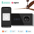 BSEED Zigbee Fans Switches Smart Wall Touch  Speed Control Switch With EU Socket Support Tuya Smart Life Alexa Voice Control