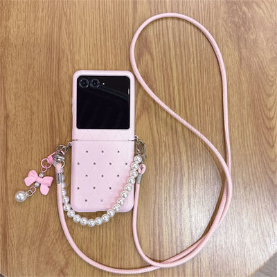 Luxury Glitter Diamond Check Phone Case With Bow Pendant | SAMAG