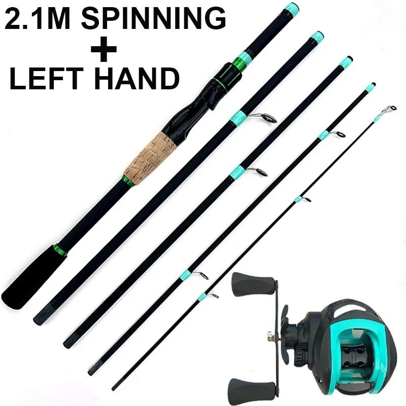 4/5 Section Ultralight Spin/Cast Lure Fishing Rod 7.2:1 Baitcasting Reel Set 1.8/2.1M Bait WT.3.5-14g Portable Travel Mini Pole