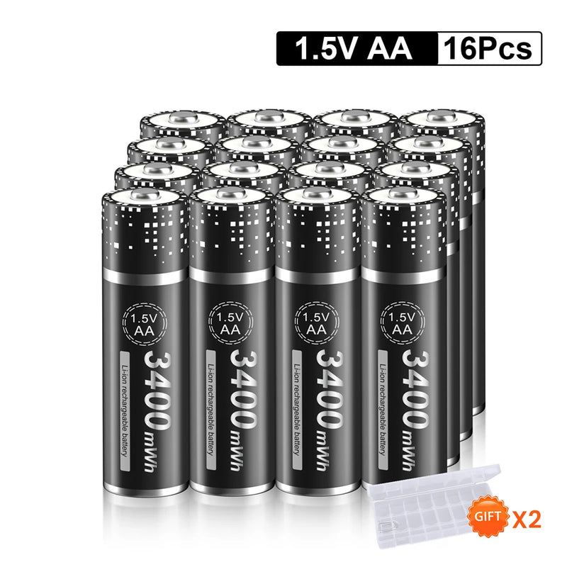 PALO 3400mWh Li-ion 1.5V AA and AAA Rechargeable Batteries with 8-channel magnetic flip charger for 1.5V 2A 3A Lithium Batteries