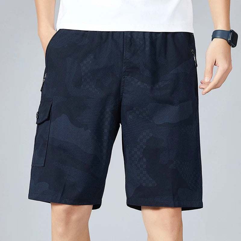 Men's Camo Shorts Elastic Waistband Casual Cargo Hiking | SAMAG