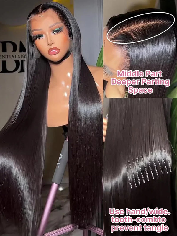 40 46 50 Inch Human Hair Wigs 13x6 HD Bone Straight Lace Frontal Wigs 100% Virgin Hair 300 High Density Transparent Lace 13x4 360 Full Silky Hair Lace Front Wigs For Women Preplucked