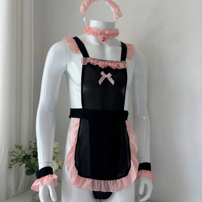 Sexy Erotic Lingerie Cute Male Servant Waiter Uniform Set Men Temptation Cosplay Bell Underwear Apron Adult Porno Sets Halloween