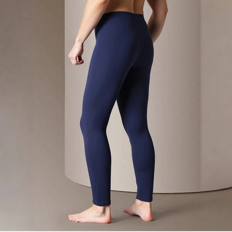2026 Winter Men's Blue Thermal Long Underwear Pants Polyester and Spandex Blend Fabric for Warmth Asian Sizes XL-6XL