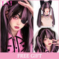 LM Medium Length Pink Cosplay Wig Heat Resistant Costume Party Synthetic Wigs 2 Clip On Ponytail 7 Colors
