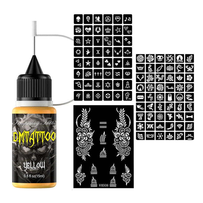 Temporary Tattoo Inks With 3Tattoo Stickers Stencil Kit Freehand Painting Gel for Makeup Trend Party Tattoos For Hand & Body Art
