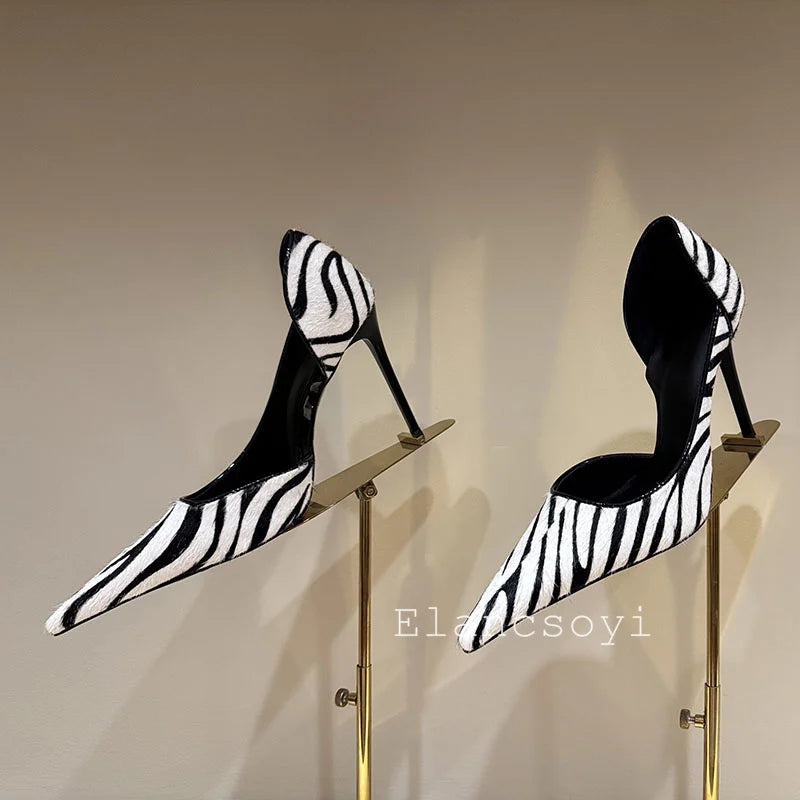 Pump Women's Pointed Zebra Print High Heels Office Shoes Spring Shallow Mouth Stiletto High Heels Single Shoes Commuter Shoes