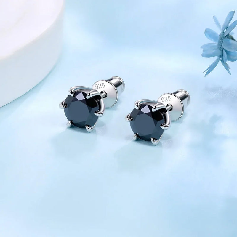 0.5 - 2ct Black Moissanite Stud Earrings for Women/Men S925 Sterling Silver Diamond Round Cut Wedding Fine - Visuel 3 | SAMAG