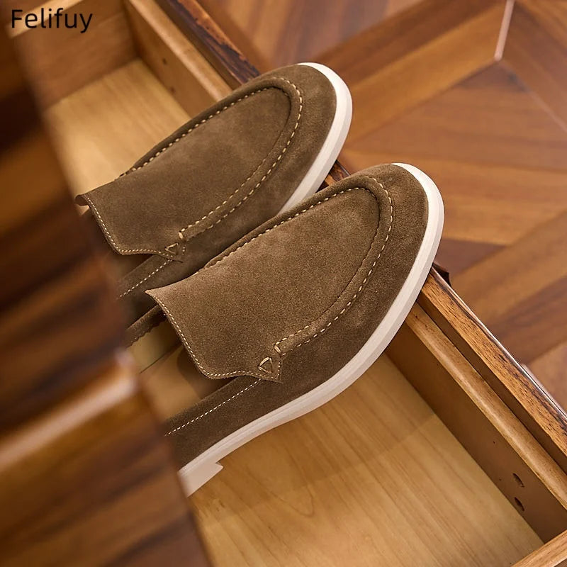 Men's Cow Suede Loafers Slip On Casual Shoes Comfortable Flat Driving Moccasins Fashion Lazy Loafers For Men Daily Wear Shoes