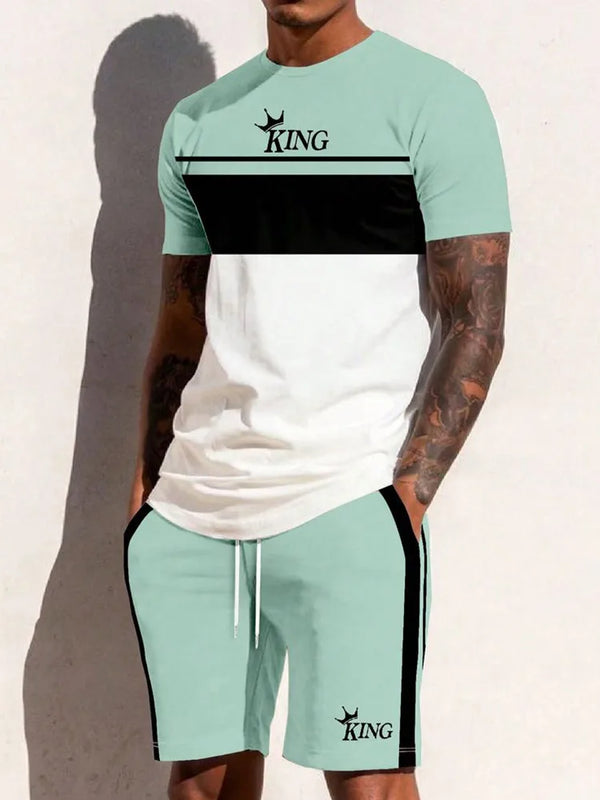 New Summer Vacation Leisure Daily 3D Men's Sports Wear Large Round Neck Short sleeved T - shirt Set Casual - View 5 | SAMAG