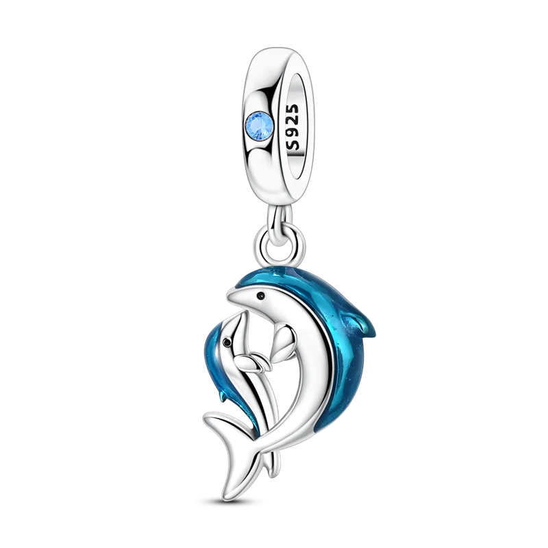 925 Sterling Silver Ocean Theme Charm Beads For Women Blue Wave Dolphin Seashell Compatible Summer Beach Vacation Jewelry