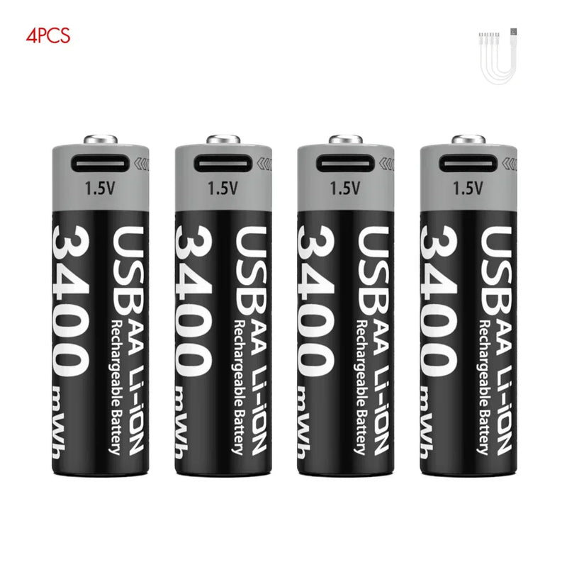 1.5V AA 3400mAh USB Type-C Rechargeable Lithium Battery for Hunting Camera Remote Control Mouse Smart Door Lock Microphone