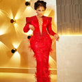 Sparkling Red Mermaid Ball Dress Luxury Beaded Feather | SAMAG