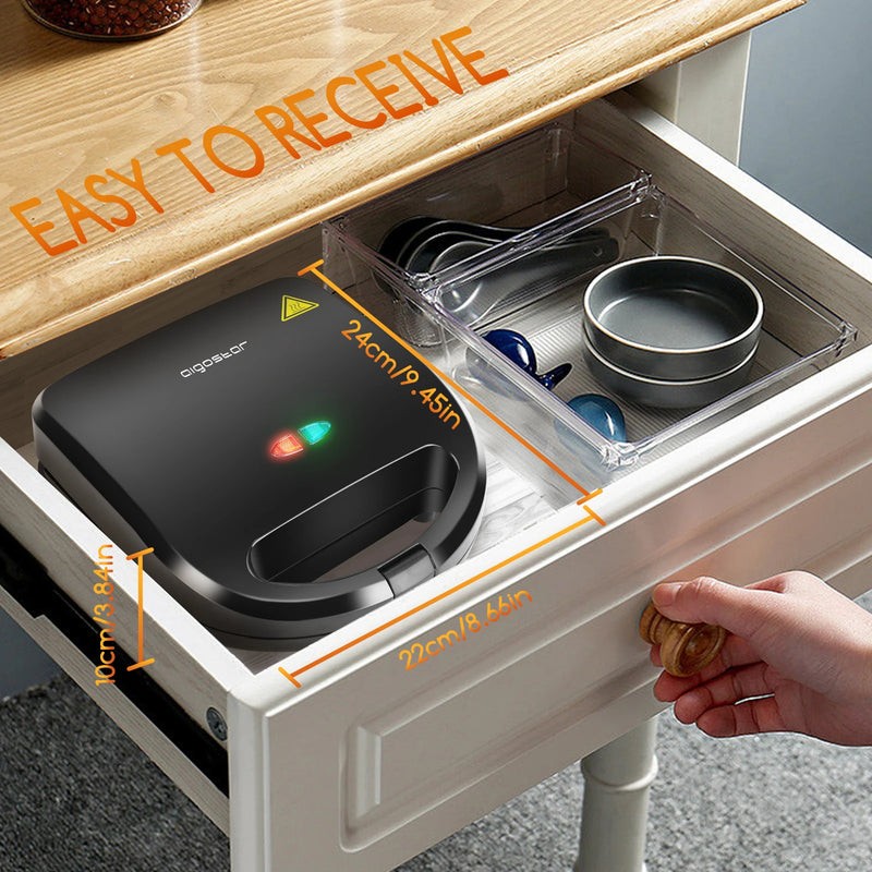 3-in-1 sandwich maker: electric sandwich maker, Grill and waffle, 3 detachable non-stick and interchangeable plates, thermostat, cold touch handle, Vertical storage, 750 W