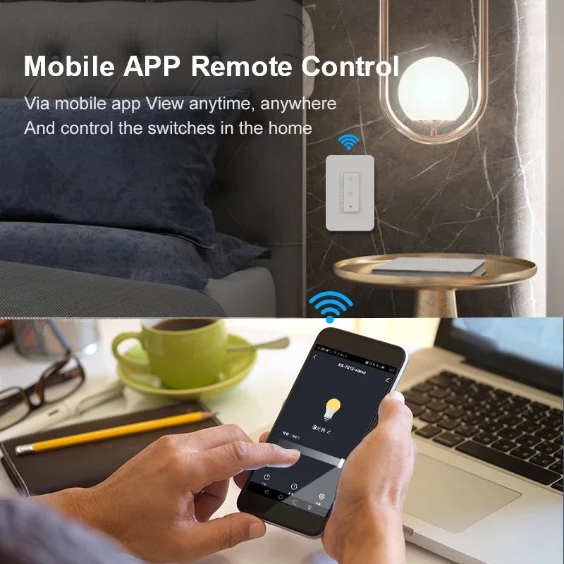 3 Way US WiFi Dimmer Switch Smart LED Light 110V Dimmable Switches Netural Wire Required Remote Control For Alexa Google Home