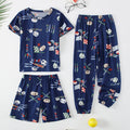 3-Piece Children's Fashion Printed Multicolor Home Service Suit Boy Casual T-shirt Girl Sweet Love Pattern Comfortable Shorts