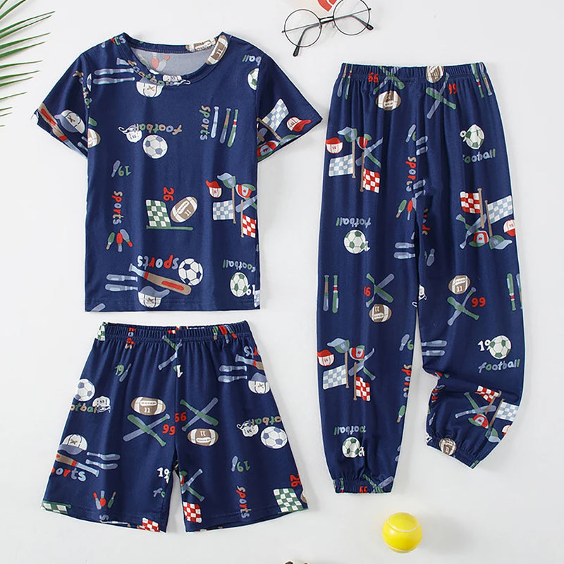 3-Piece Children's Fashion Printed Multicolor Home Service Suit Boy Casual T-shirt Girl Sweet Love Pattern Comfortable Shorts
