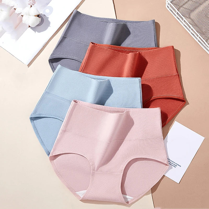 4Pcs Women'S Cotton Panties High Waist Body Shaper Underwear Plus Size M-5XL Sexy Ladies Briefs Breathable Solid Female Lingerie
