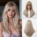 EASIHAIR Medium Length Wavy Blonde Synthetic Wig With Bangs For Women Natural Wigs Hair Heat Resistant Daily Party Cosplay Use
