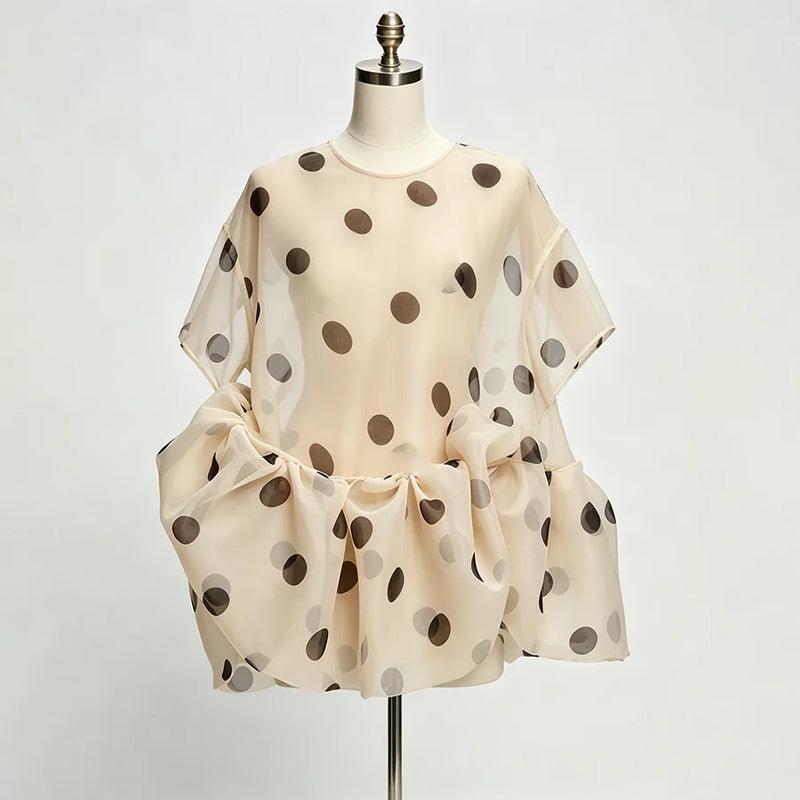 LIMO Women Sheer Organza Polka Dot Blouse Loose Short - View 7 | SAMAG