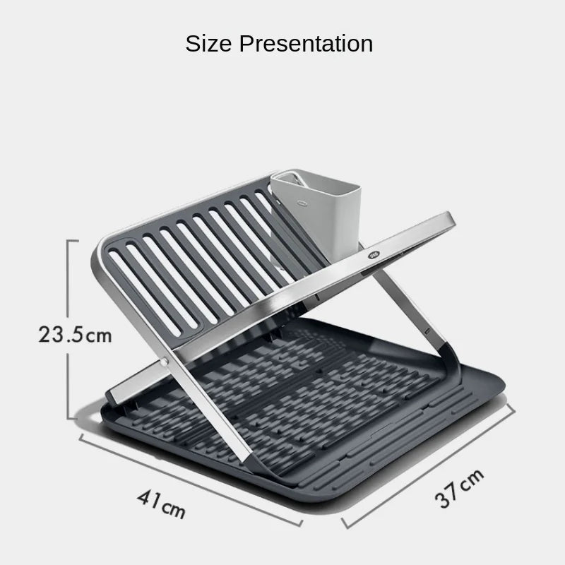 Aluminum Fold Flat Dish Drying Rack 2 Tier with Drainboard Collapsible for Kitchen Counter Space Saving - View 6 | SAMAG