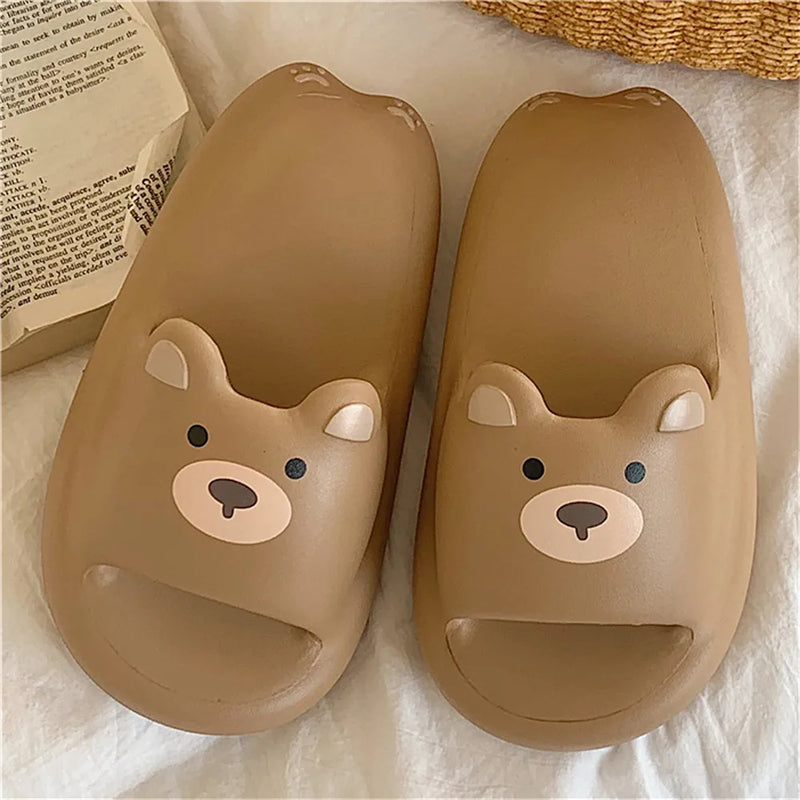 Women Thick Soft-Soled Slippers Platform Cute Animals Design Summer Indoor Non-Slip Bathroom Couples Comfortable Casual Home New