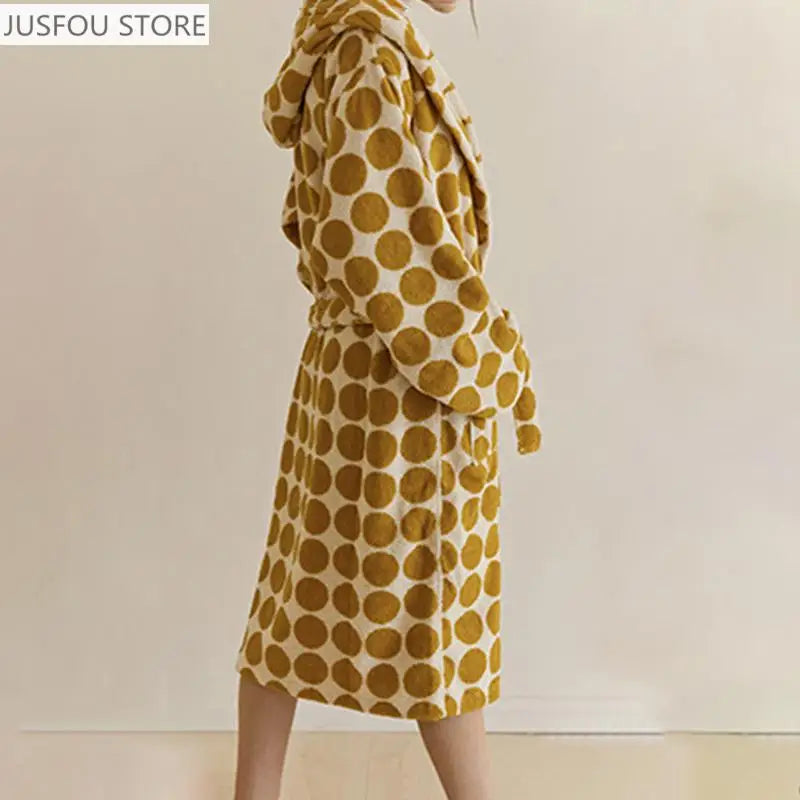 Retro Plaid Cotton Bathrobe Super Soft Absortion Hooded Loose Bath Robe Coat Towel V Neck Warm Sleepwear Robes Women Homewear