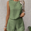 2025 Women's Solid Color Simple Fashion Casual Sleeveless Top and Shorts Set