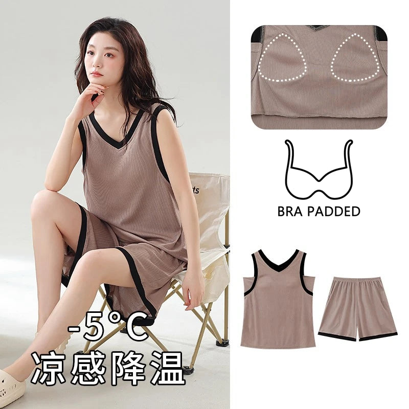 Women Summer Shorts Cool Pyjamas Black Sleeveless Pj Set | SAMAG