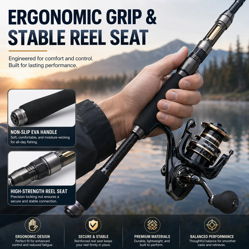 DEUKIO 1.8/2.1m Fishing Rod Reel Combo Portable | SAMAG