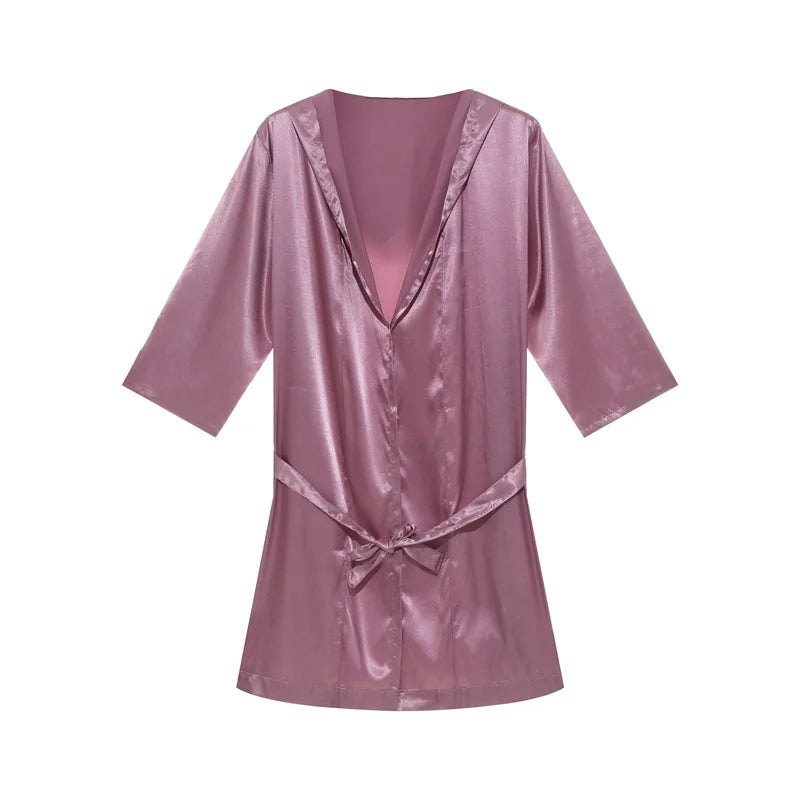 Men's Robes Bathrobe Solid Color Thin Sexy Short Sleeve Simple Loose Bathrobe Men's Plus Size Lace-up Pajamas