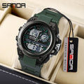 SANDA 6024 Men Sports Quartz Watches Dual Display LED Electronic Digital Wristwatches Waterproof Watch Relogios Masculino