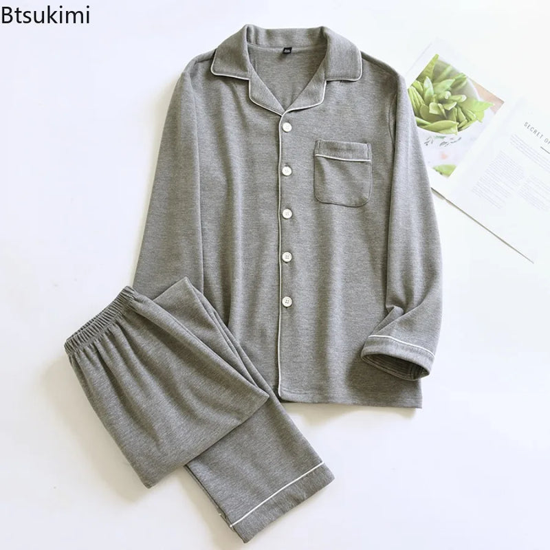 New 2026 Autumn and Winter Men's Pajamas Two Piece Set Nightwear Simple Solid Color Thick Pajamas Suit Pijama Loungewear for Men