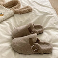 Evshine Winter Fur Clogs Slippers For Women Men Cork Footbed Plush Lined Mules Fuzzy Suede Potato Shoes Warm Furry House Clogs