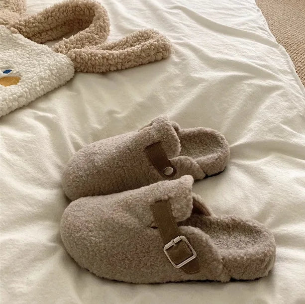 Evshine Winter Fur Clogs Slippers For Women Men Cork Footbed Plush Lined Mules Fuzzy Suede Potato Shoes Warm Furry House Clogs