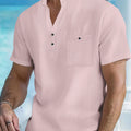 Men's Cotton Linen Short-Sleeve Shirt with Stand Collar | SAMAG
