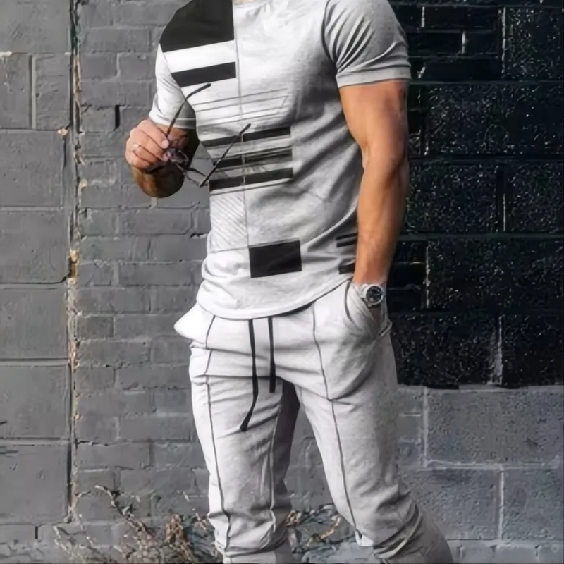 Summer men's T - shirt and pants sports suit abstract gradient 3D printed T - and set 2 - piece street wear - View 4 | SAMAG