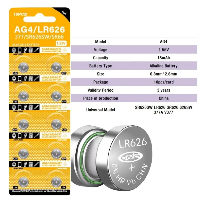 4-120PCS LR626 377 Alkaline Watch Battery AG4 SR626 177 626A 377A 1.55V Batteries For Toy Calculator Car Key Clock Button Cell