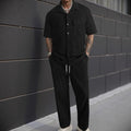 New 2pcs Set Men's Short Sleeve Shirt + Pants Suits for Beach Wear Tracksuit Solid Color Sweatpants Hawaiian Vacation | SAMAG