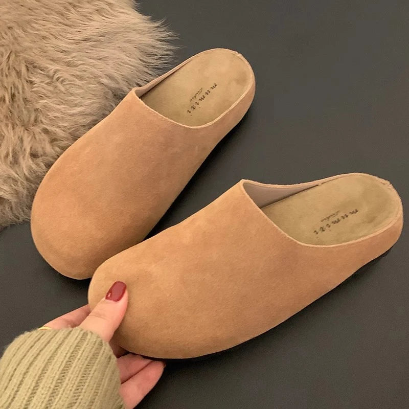 Evshine Women's Suede Clogs Slippers Comfort Sole Sole Flat Mules Fashion Baotou Ladies Potato Shoes Slip On House Clogs Shoes