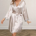 100% Mulberry Silk 2PC Robe Suit Home Wear Sleep Set Summer Sleepdress Lace Trimed Pure Silk Pj Robe Set with Chemise Nightgown