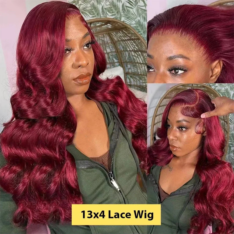 99J Burgundy 13x6 Hd Lace Frontal Human Hair Wig 13x4 Body Wave Human Hair Wigs Brazilian Red Colored Lace Front Wig 30 40 Inch