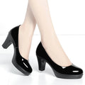 6cm 8cm Plus Size 34-42 Elegant Patent Leather Shoes Women's Platform Pumps 2026 Spring Shallow Med Block Heels Shoes Office Mom