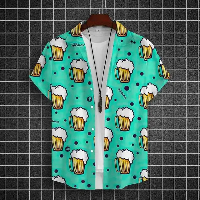 Hawaiian Shirt For Men 3d Beer Printed Short Sleeve Party | SAMAG